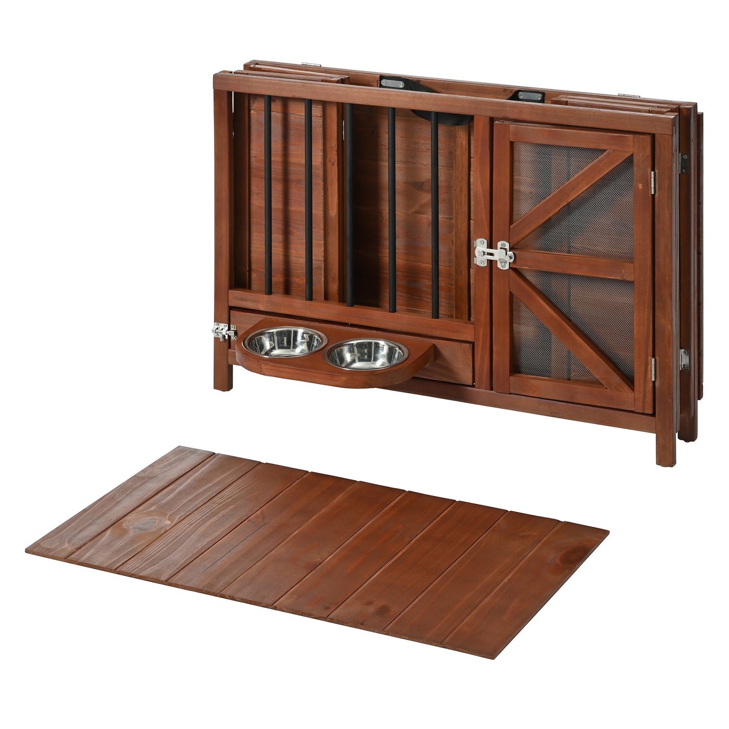33' Solid Wood Dog Crate Furniture, Foldable Indoor Kennel with 360°