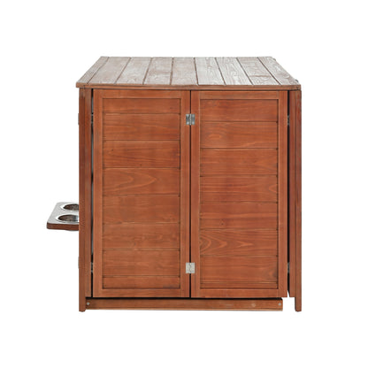 33' Solid Wood Dog Crate Furniture, Foldable Indoor Kennel with 360°