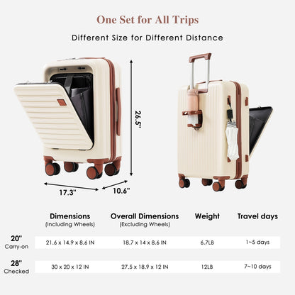 4-Piece Luggage Set with USB Charging Ports - 20in Carry-On