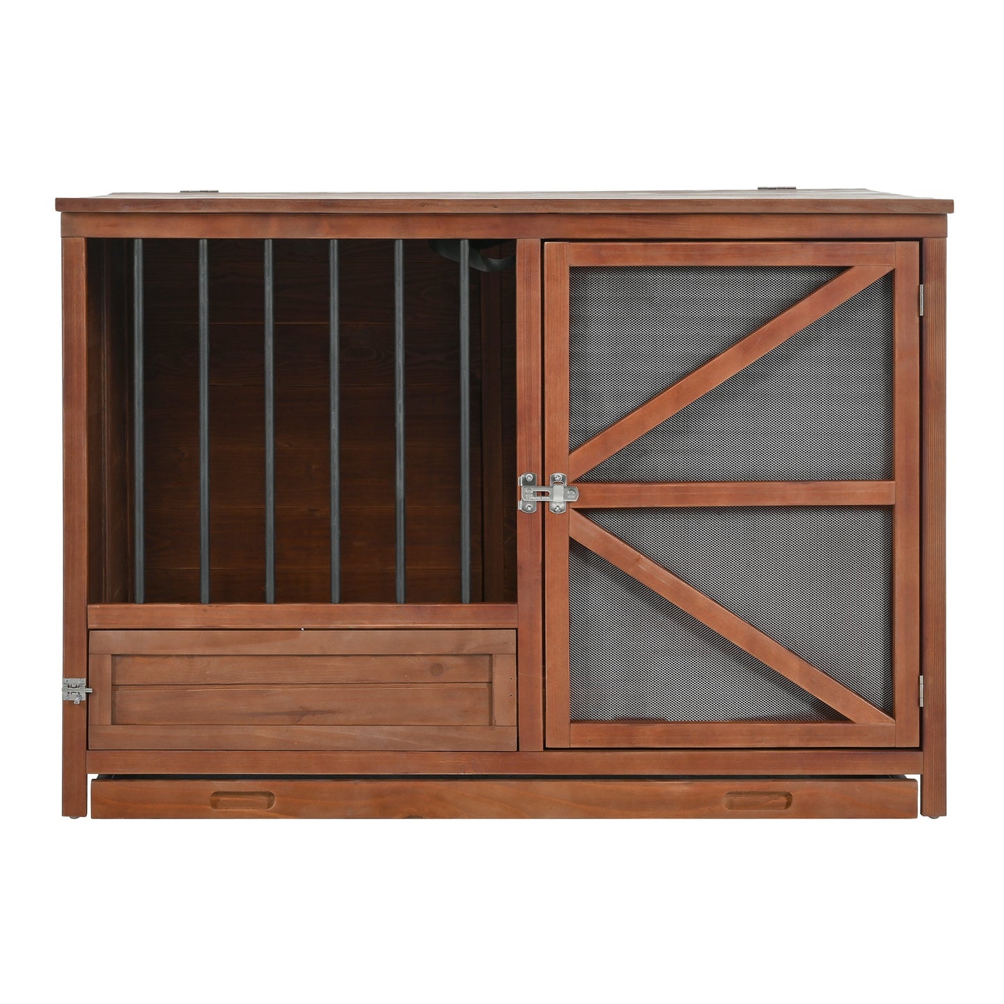 33' Solid Wood Dog Crate Furniture, Foldable Indoor Kennel with 360°