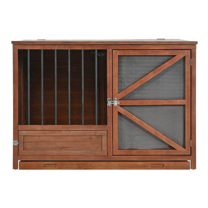 33' Solid Wood Dog Crate Furniture, Foldable Indoor Kennel with 360°