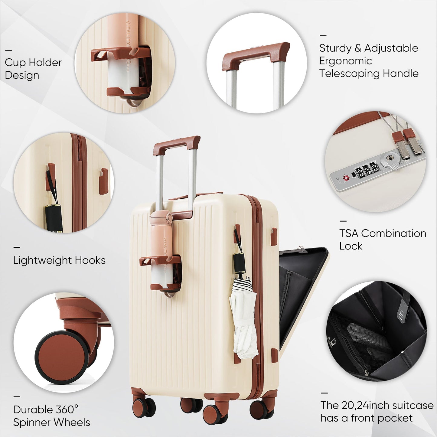 4-Piece Luggage Set with USB Charging Ports - 20in Carry-On