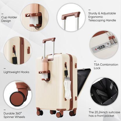 4-Piece Luggage Set with USB Charging Ports - 20in Carry-On