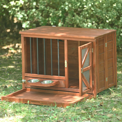 33' Solid Wood Dog Crate Furniture, Foldable Indoor Kennel with 360°