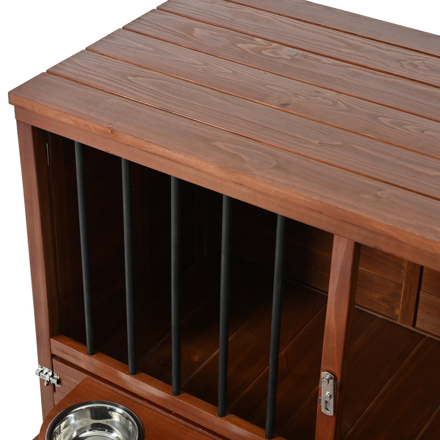 33' Solid Wood Dog Crate Furniture, Foldable Indoor Kennel with 360°