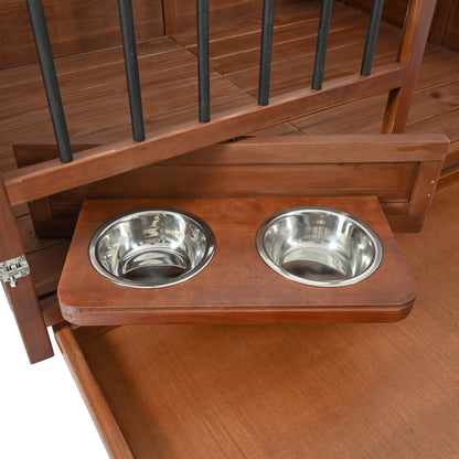 33' Solid Wood Dog Crate Furniture, Foldable Indoor Kennel with 360°
