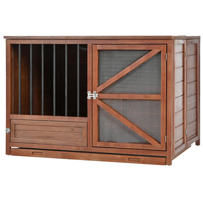 33' Solid Wood Dog Crate Furniture, Foldable Indoor Kennel with 360°